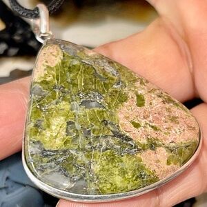 Beautiful Teardrop Unakite Jasper Pendant 2”